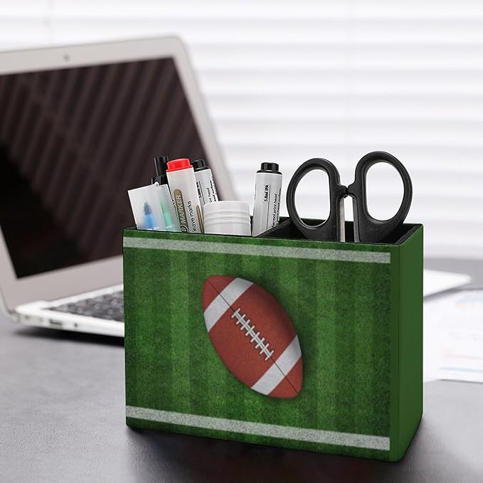 Pen Holder, Pencil Holder for Desk Organizer, American Football Game PU Leather Pencil Cups Desktop Stationery Storage Makeup Brush Holder Pen Organizer for Office Home