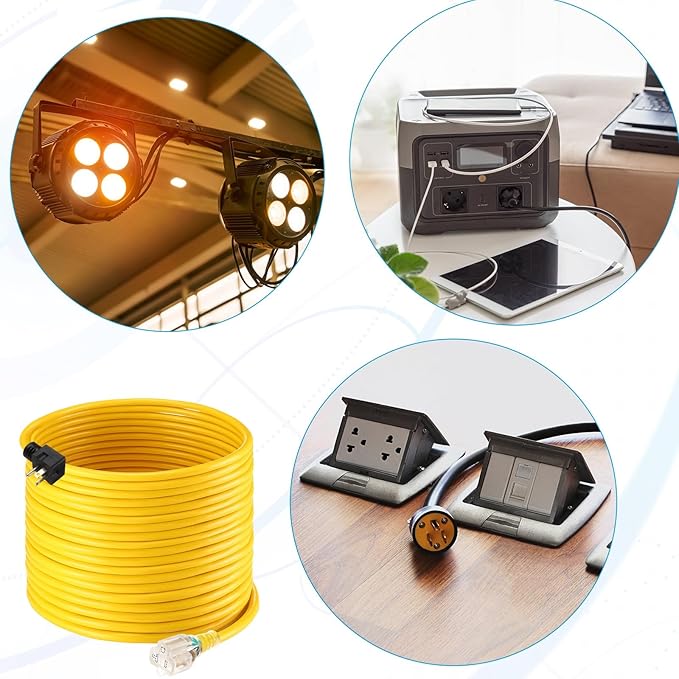 Kanayu 50FT NEMA 5-20 Extension Cord, 5-20P Male Plug to 5-20/5-15R Female Receptacle, 20 Amp T-Blade Outlet Extension Power Cord with Indicator Light, 12 AWG, ETL Listed