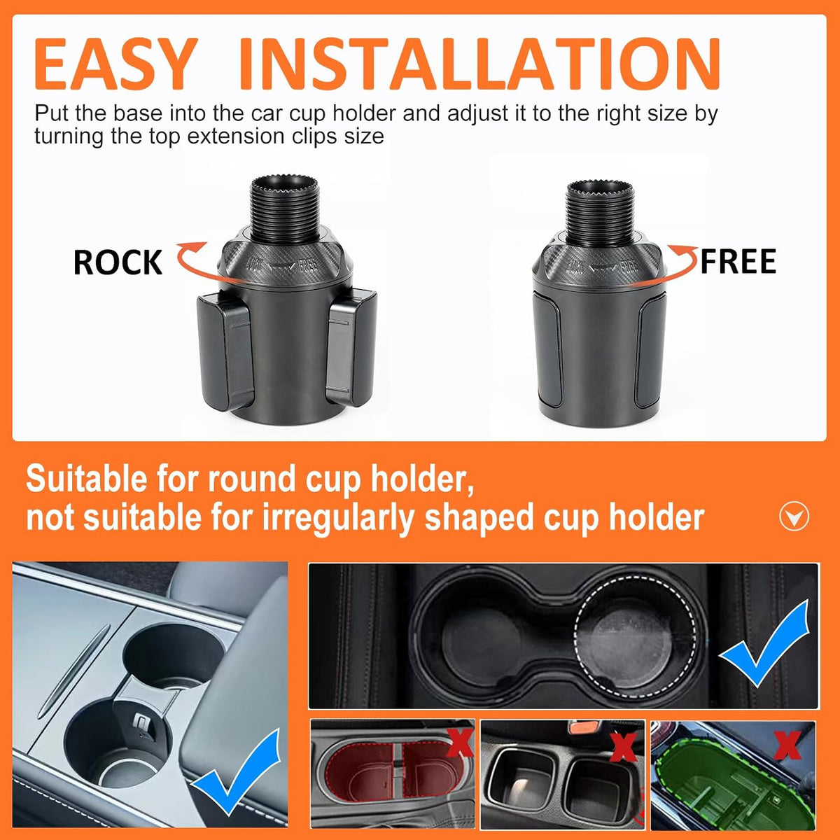 Car Large Cup Holder Expander, 3-in-1 Cupholder Extender with Swivel and Detachable Snack Food Tray Table for Eating, Travel Essentials for Road Trips for Driver. Model A