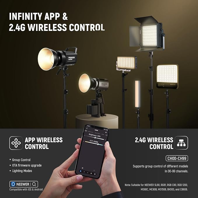 NEEWER FS300B 300W LED Studio Video Light, Bi Color COB Continuous Lighting