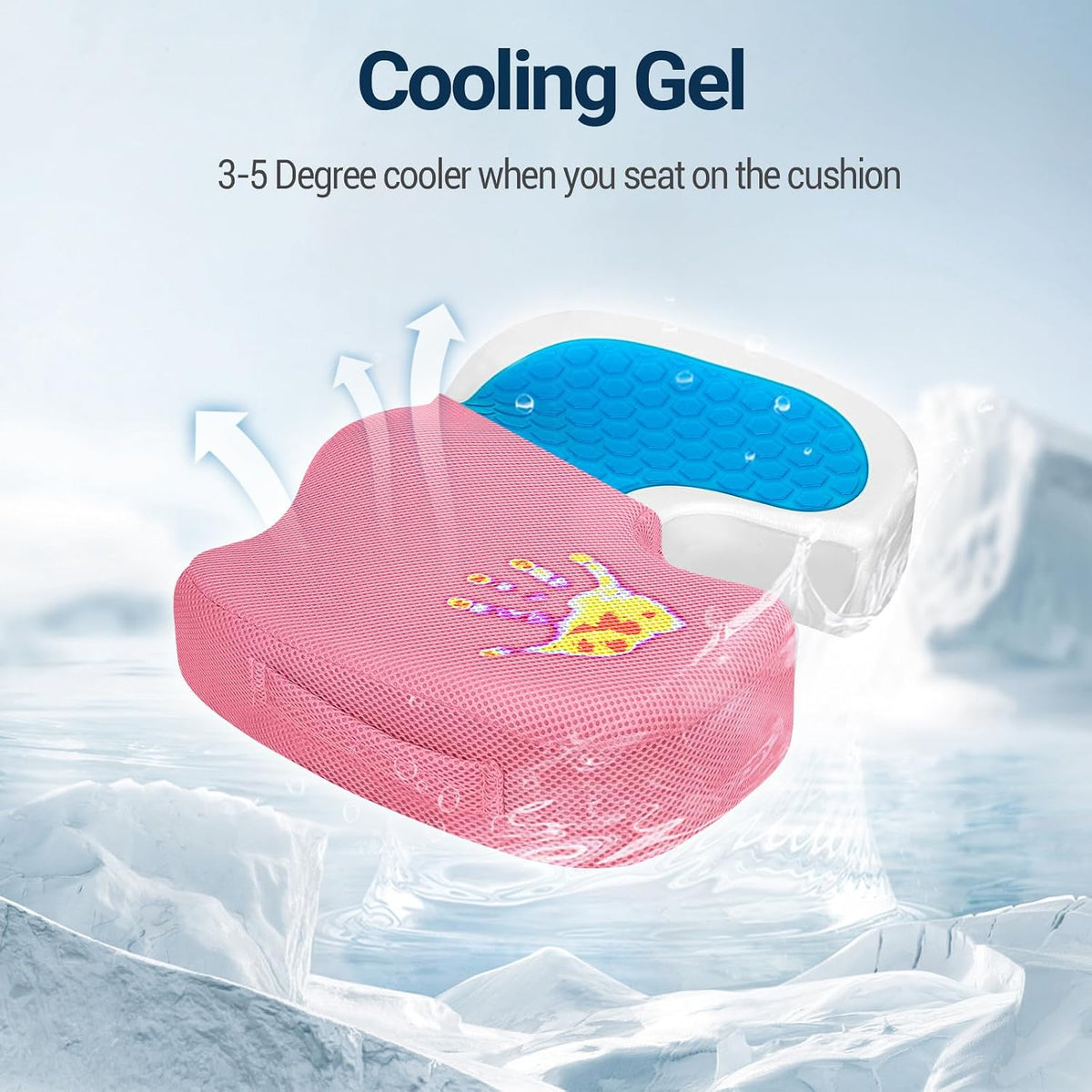 Season Guard Tailbone Pain Relief Office Chair Seat Cushion, Memory Foam Gel Seat Cushion for Sciatica Pain Relief with Washable Cover, Butt Cushion for Long Sitting, Mesh, Pink