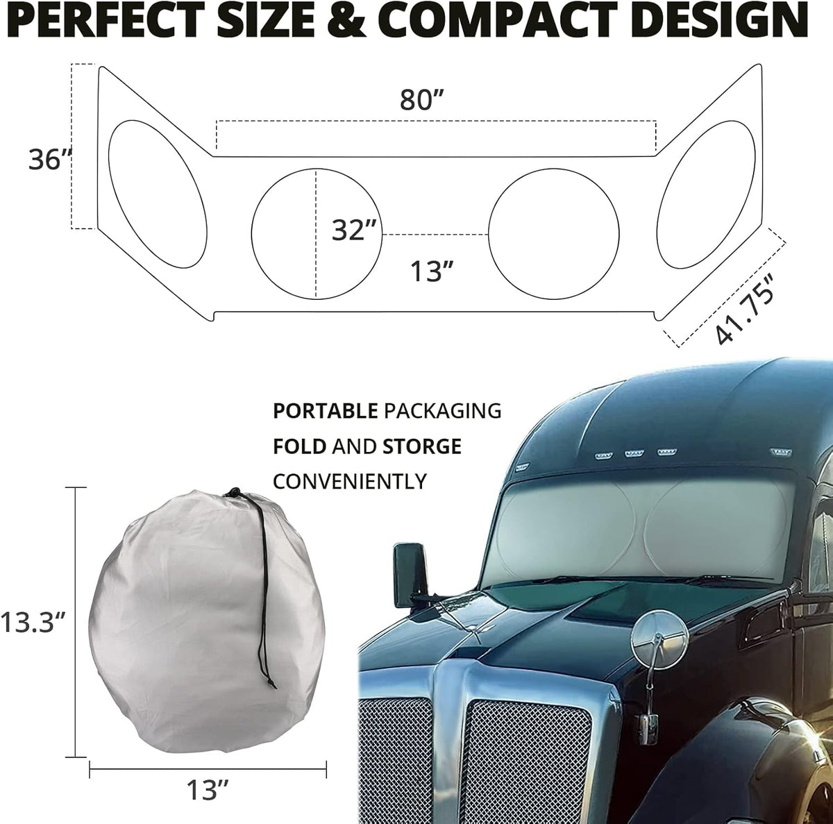 Semi Truck Sun Shade for Windshield and Side Windows | Upgrade 300T Semi Window Sunshade Sun Protection Block UV/Sun Heat Rays for Semi, Commercial & Big Rig Truck, RV