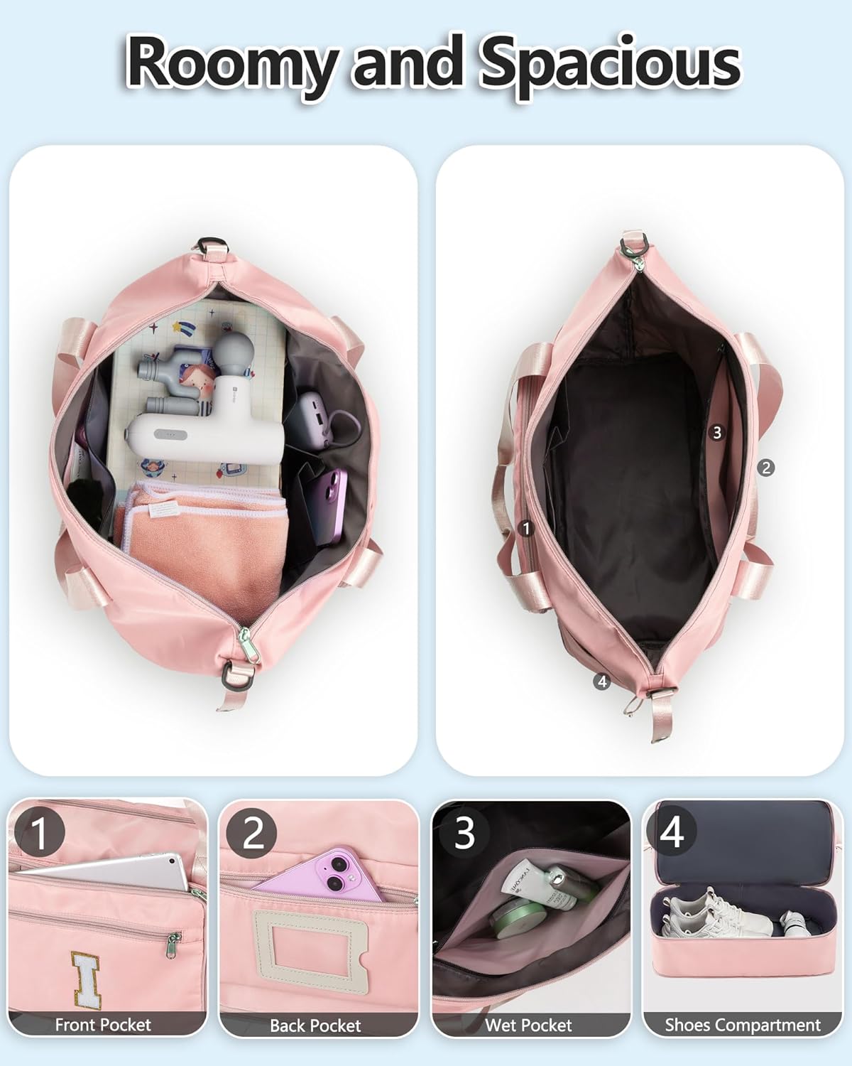 Skiennix Initial Duffle Bag - Trendy Travel & Gym Bag with Shoe Compartment | Pink J