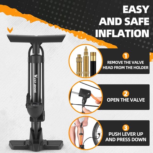 **Bike Floor Pump - High Pressure 160 PSI Bicycle Air Pump with Gauge | Fits Presta & Schrader Valves**