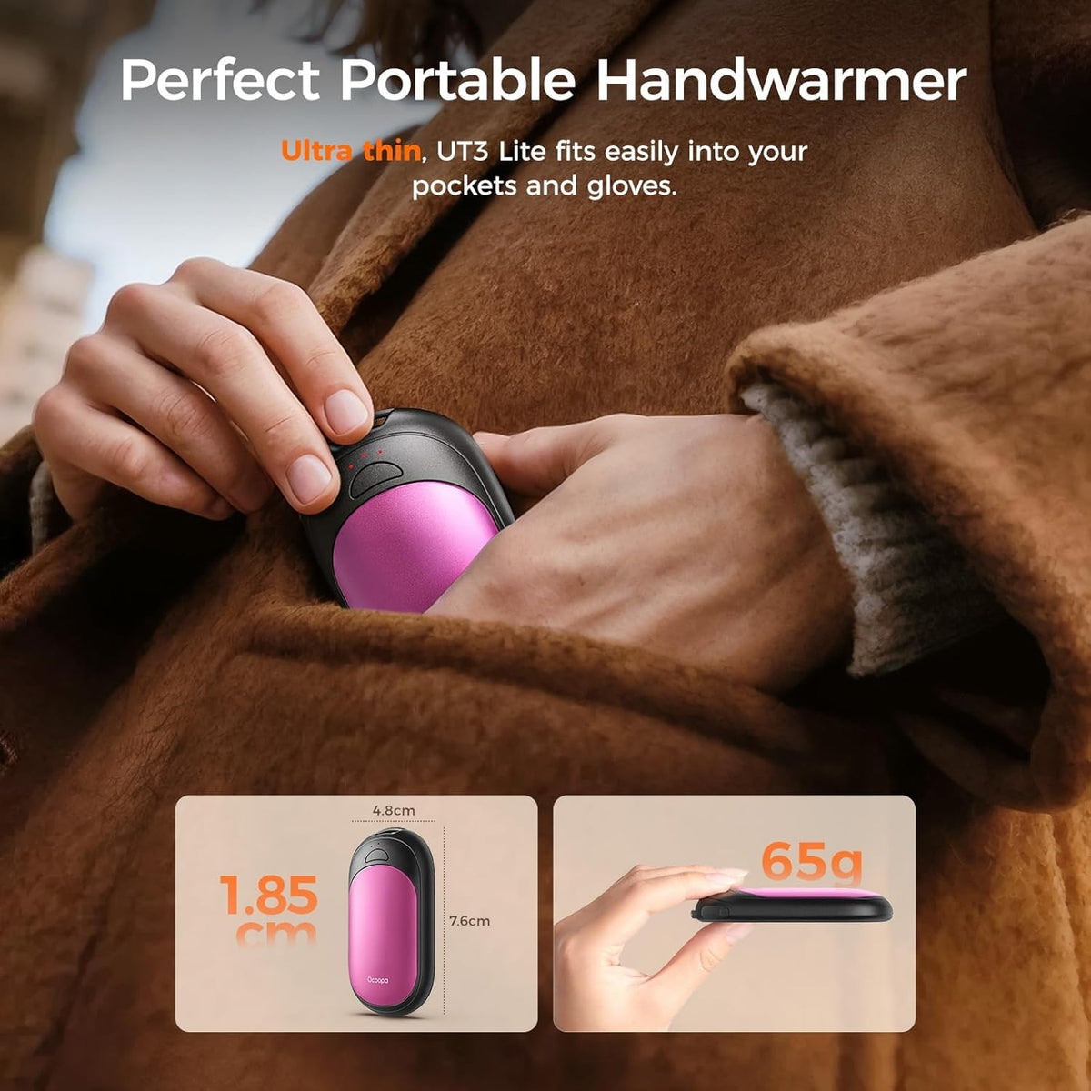 OCOOPA Rechargeable Magnetic Hand Warmers - 2 Pack with 3 Heat Settings | Pocket-Sized, Lasts Up to 8 Hours