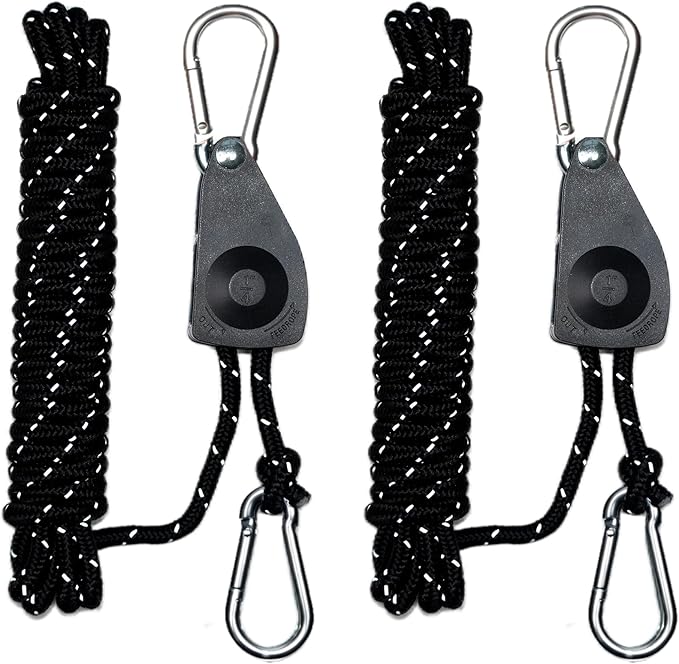 Rope Ratchet 1/4 inch Longer 13ft Paracord Rope Tie Down Ratchet Strap Reflective Portable Adjustable Camping Rope Tent Tarp Tie Downs Plant Light Hangers Pulley Tightener Tensioner 2 Pack