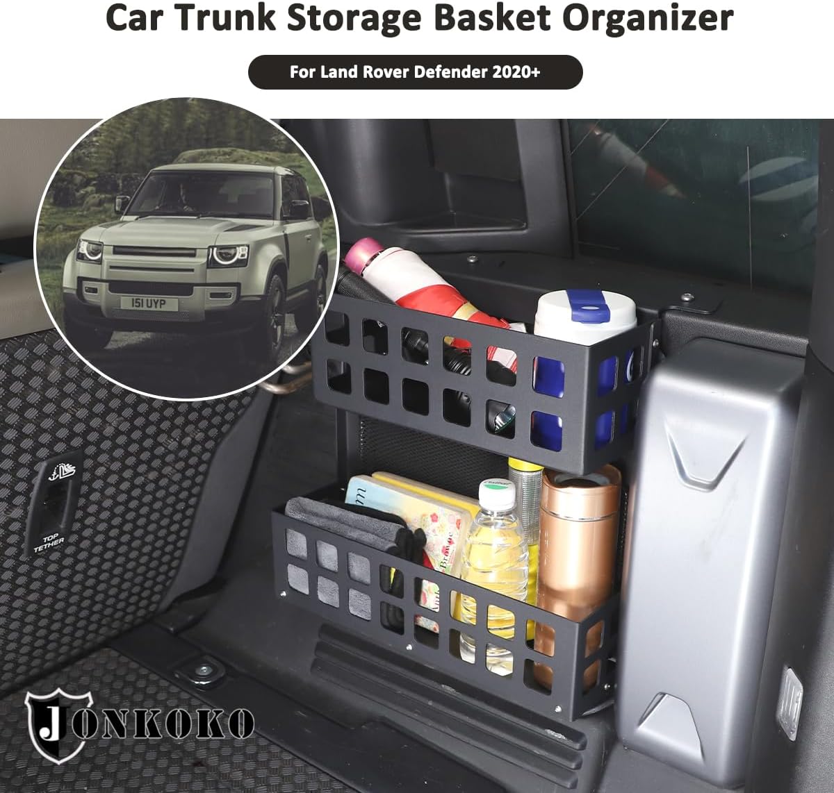 Car Trunk Storage Basket Organizer Side Cargo Rack Modular Compatible with Land Rover Defender 110 2020-2024 Car Rear Door Foldable Table Tailgate Table (Storage Basket Organizer-A)