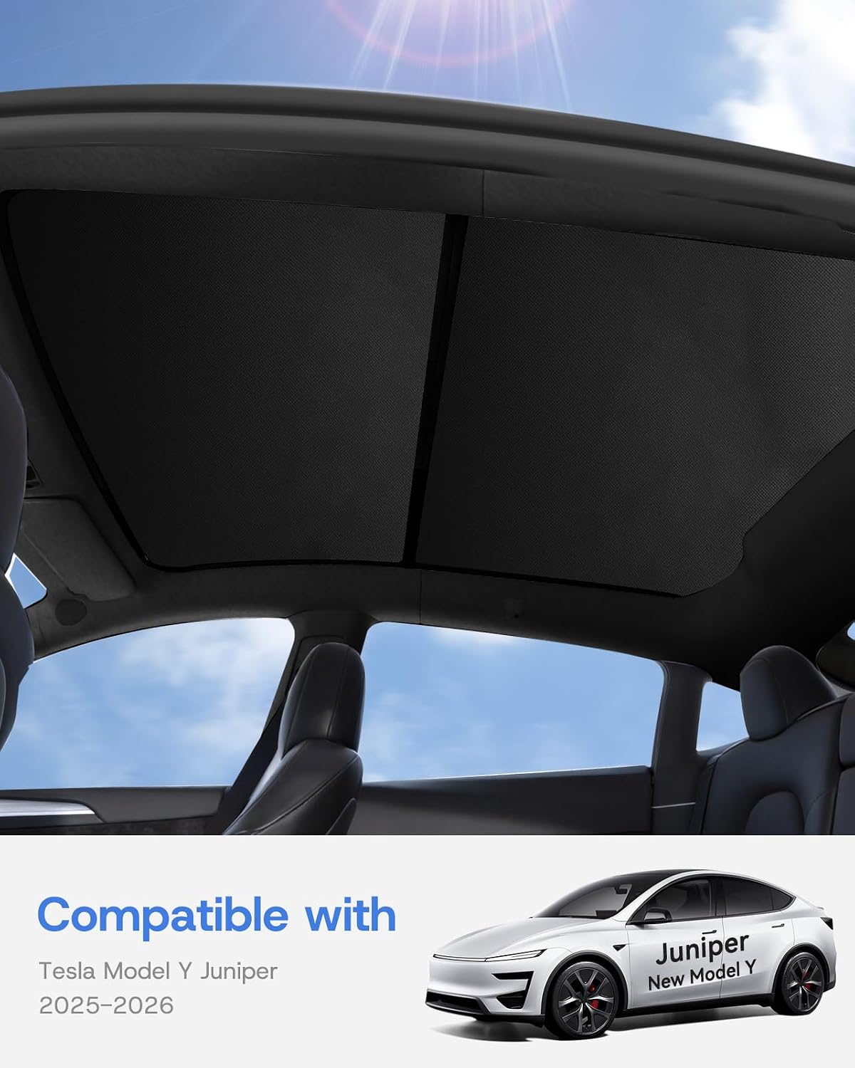 2026 Upgrade Sunshade Roof for Tesla Model Y Juniper, [Graphene Infused Fabric & UPF 50+ & No-Sag] 1:1 Fit Heat Insulation Sunroof Cover for Tesla Model Y Accessories 2025 2026, Black, 2PCS
