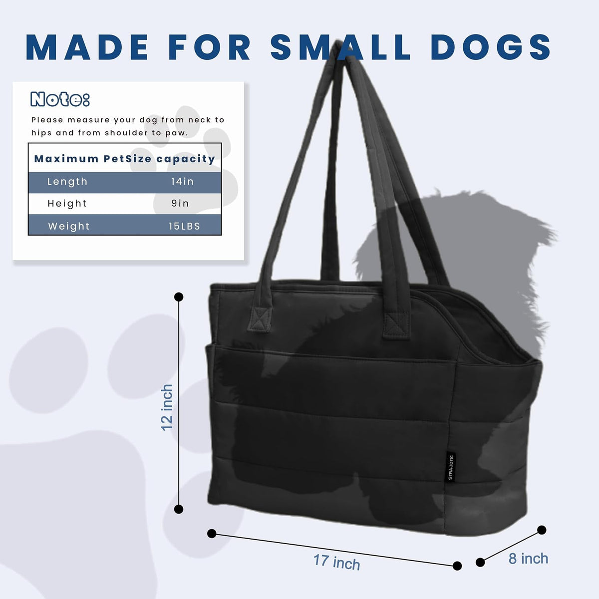 Lightweight Puffy Dog Purse Carrier for Small Dogs, Black
