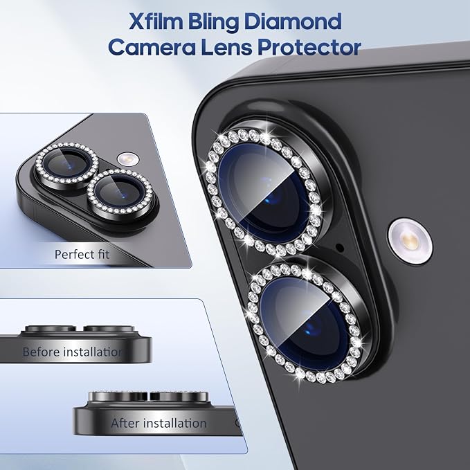 for iPhone 17 Camera Lens Protector Bling, Individual Diamond Metal Ring