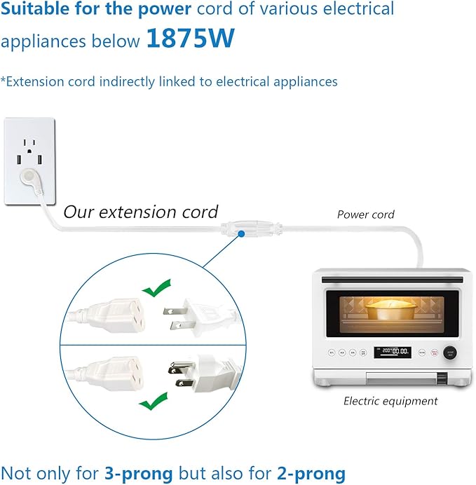 FIRMERST 1875W Flat Plug Extension Cord 3 Feet 14 AWG 15A White, 1 Pack