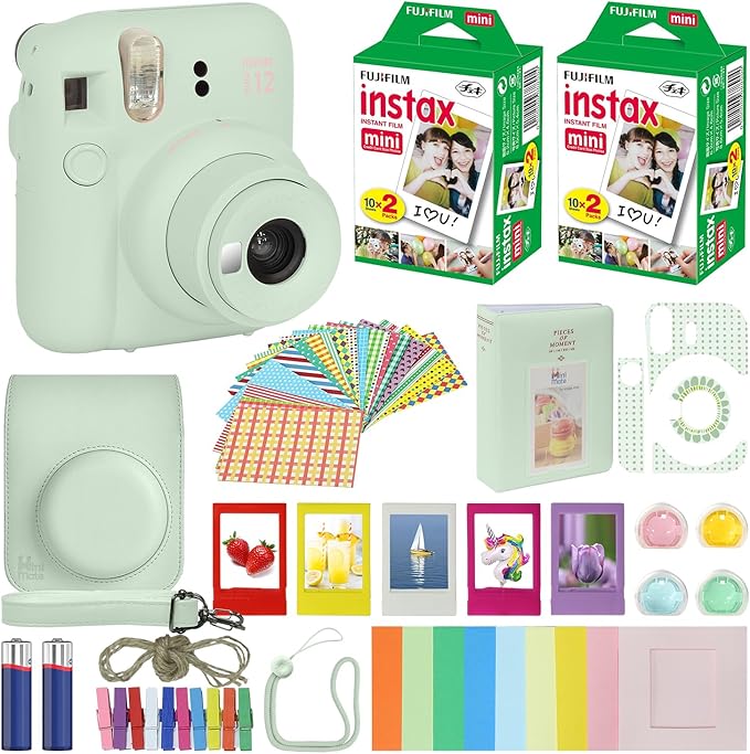 Fujifilm Instax Mini 12 Instant Camera Mint Green + Carrying Case + Fuji Instax
