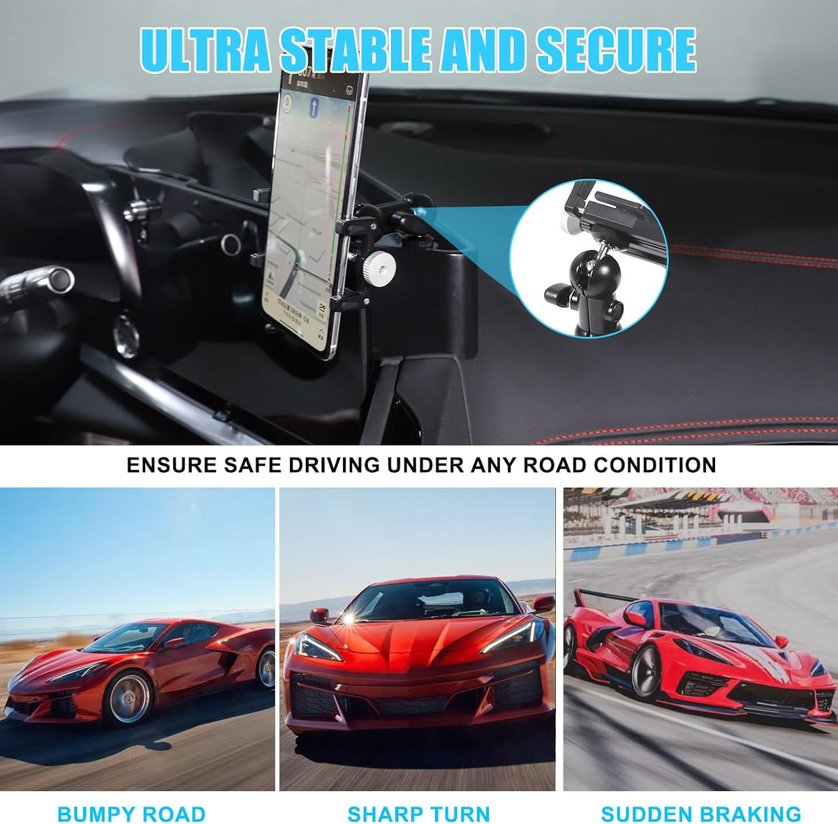 for Corvette C8 Center Console Tray Phone Holder Mount Organizer,360 Degree Rotatable Phone Holder Stand Navigation Screen Rear Storage Box Organizer Tray for Corvette C8 2020-2024 2025 (Style C)