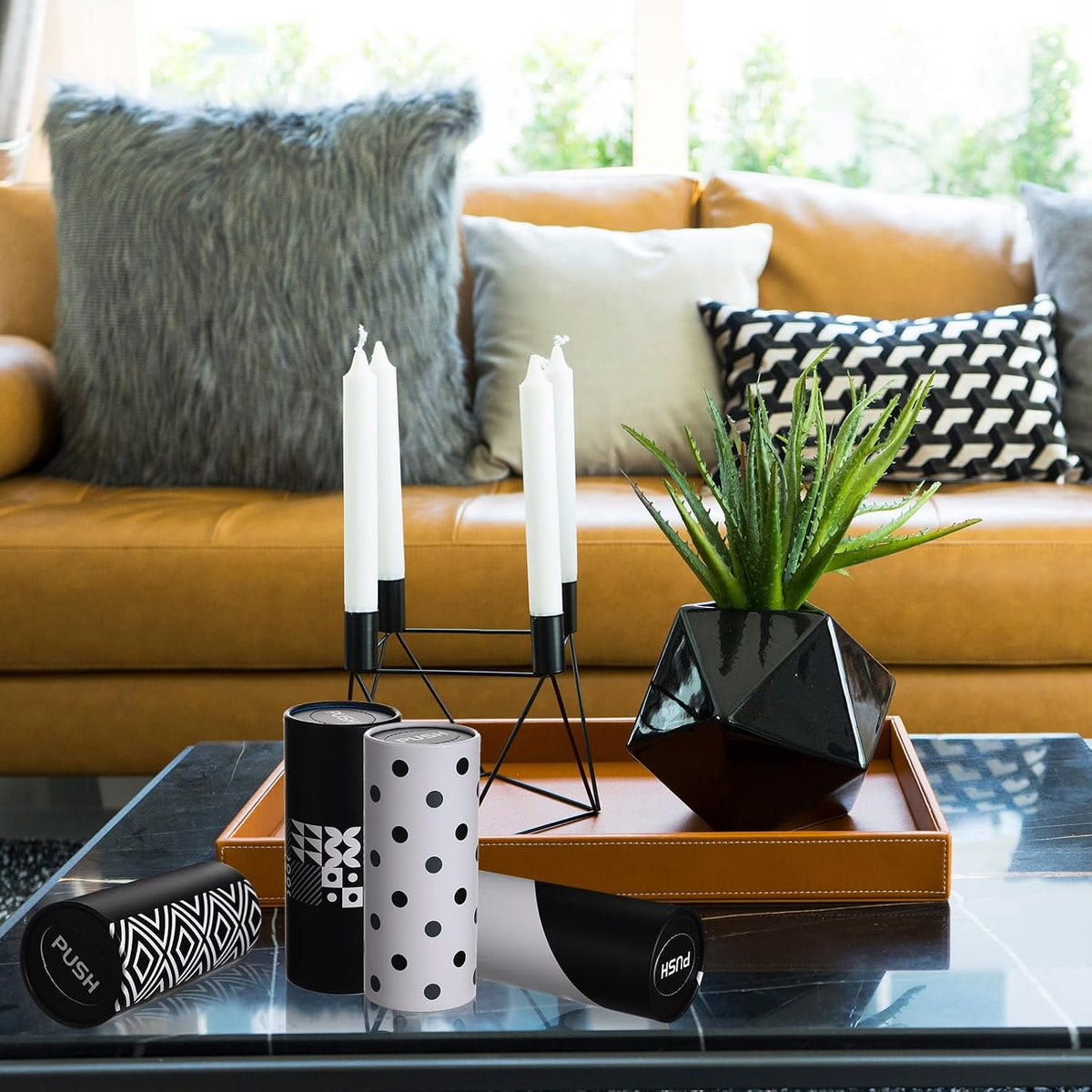 Eaasty 8 Pack Cylinder Car Tissue Holder, 3 Ply Napkin,Dot and Geometric