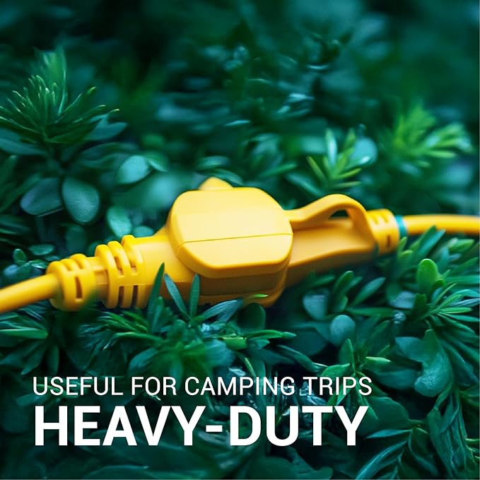 COLSEN Extension Cord with Multiple Outlets – 50 ft Heavy Duty 16 Gauge Power SJTW Cable, 15 Amp 3 Prong 11 NEMA Multi Plug, 14 AWG Male to Female Connector, 5-15R Female Socket, Outdoor/Indoor Yellow