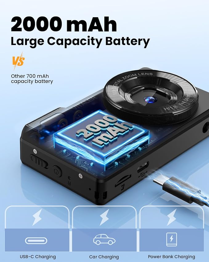 Digital Camera with Front Rear Lens, Autofocus 64MP 4K Camera