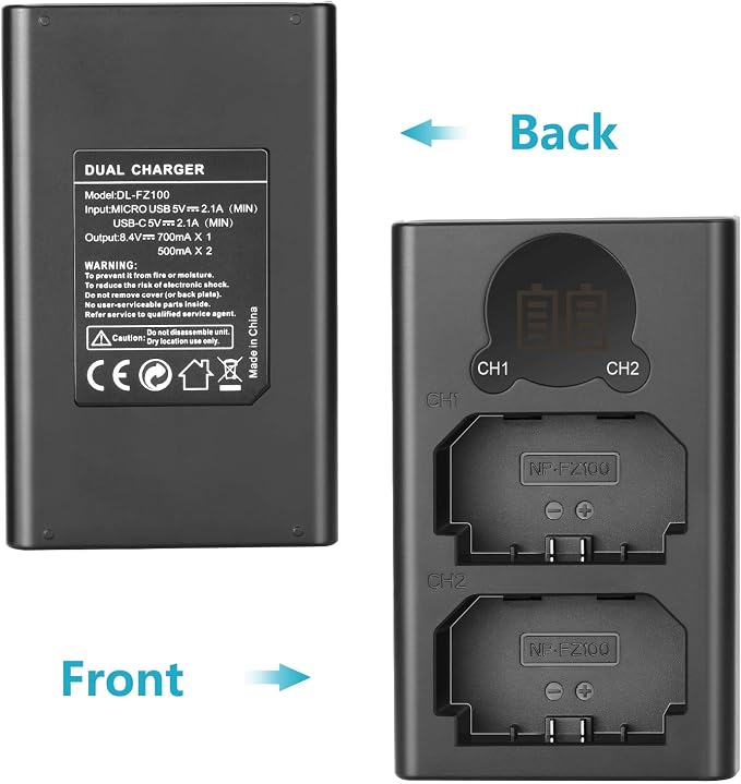 NEEWER 2 Pack 2280mAh NP-FZ100 Replacement Battery and Dual USB Charger