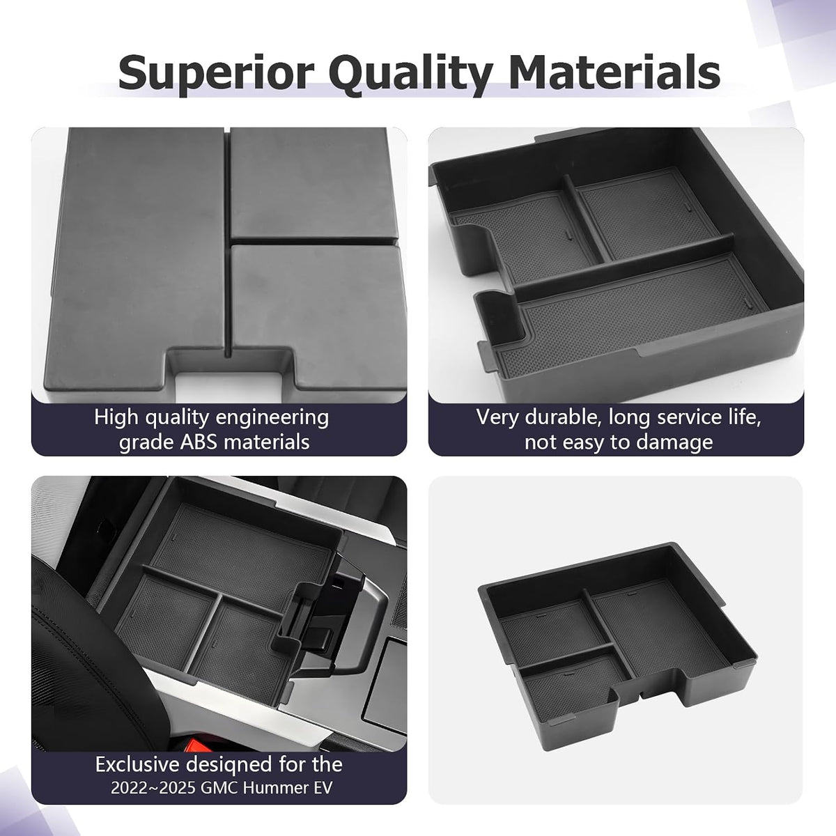 LUWU Center Console Organizer Compatible with 2022 2023 2024 2025 2026 GMC Hummer EV Accessories 2025 2026 Hummer EV Center Console Organizer Armrest Storage Box Armrest Organizer Insert Tray (Black)