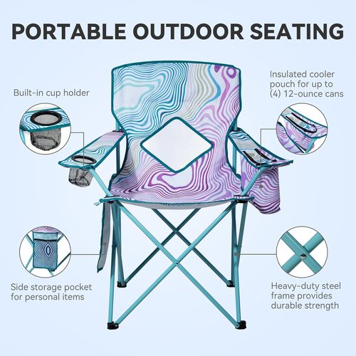 Nazhura Folding Camping Chair Set - Comfortable Mesh Backrest & Cooler Pouch | 2 Pack, Floral Design