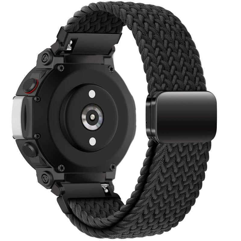 PONATTENO Braided Band Compatible For Amazfit T-Rex 3, Magnetic Adjustable Buckle Design, Breathable Soft Elastic Replacement Strap Sport Wristband For T-Rex 3 48mm (Black)