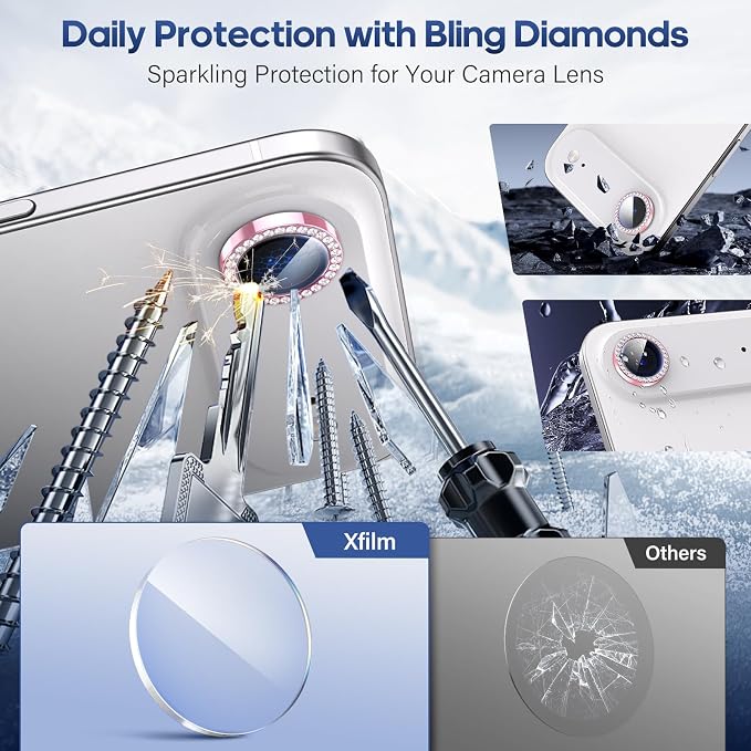 for iPhone 17 Air Camera Lens Protector Bling, Individual Diamond Metal Ring