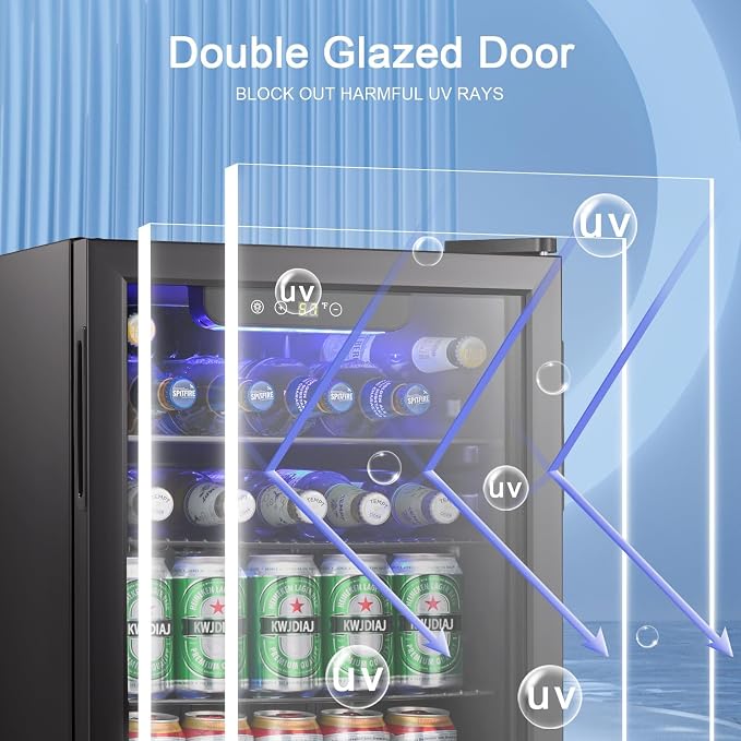 Antarctic Star Beverage Refrigerator Cooler-85 Can Mini Fridge Glass Door for Soda Beer Wine Stainless Steel Glass Door Small Drink Dispenser Digital Display for Home, Office Bar,2.6cu.ft