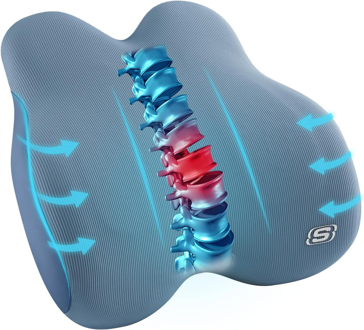 Skechers Women’s Lumbar Pillow, Memory Foam Lumbar Support Pillow for Office,Chair Lower Back Pain Relief Lumbar Pillow,Ergonomic Design Back Support Pillow for Office Chair,Car,Home,Travel,Blue