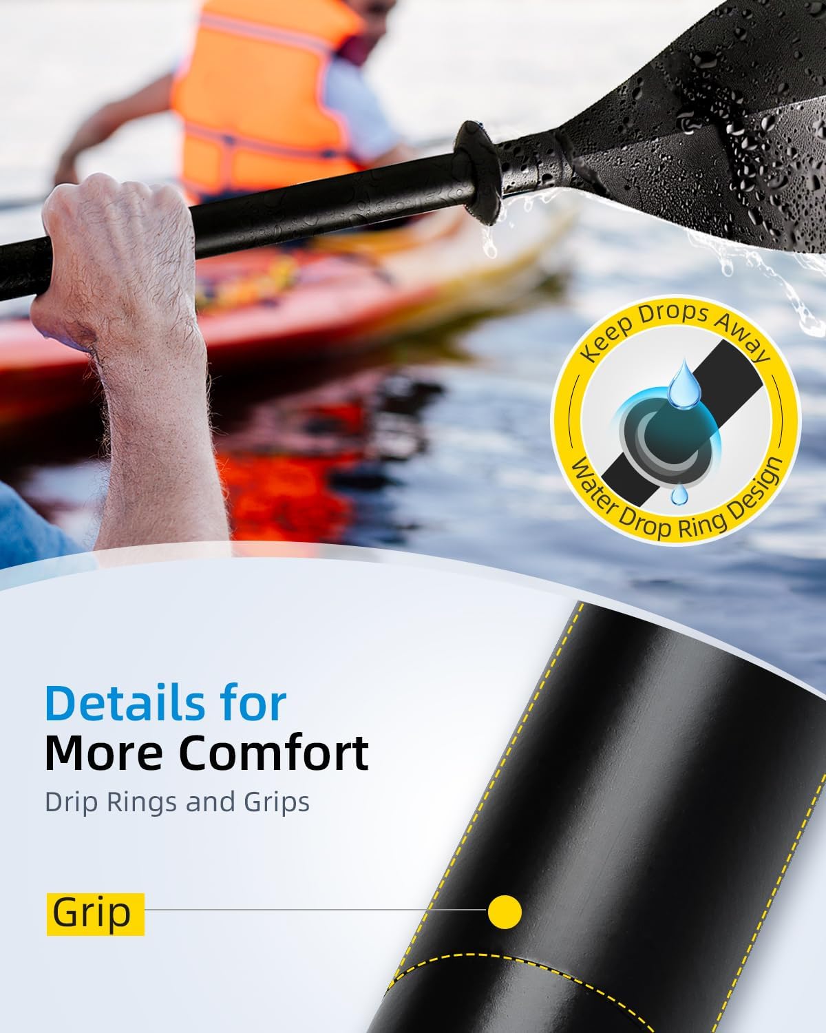 OCEANBROAD Kayak Paddle - Floatable 2-Piece Alloy Shaft Oar | 86in/218cm & 90.5in/230cm Options