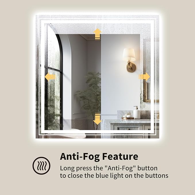 WTTY LED Bathroom Mirror 36"x36" with Backlit and Front Light,Stepless Dimmable LED Mirror for Bathroom,Anti-Fog Lighted Bathroom Vanity Mirror Modern,Memory Function,Shatter-Proof