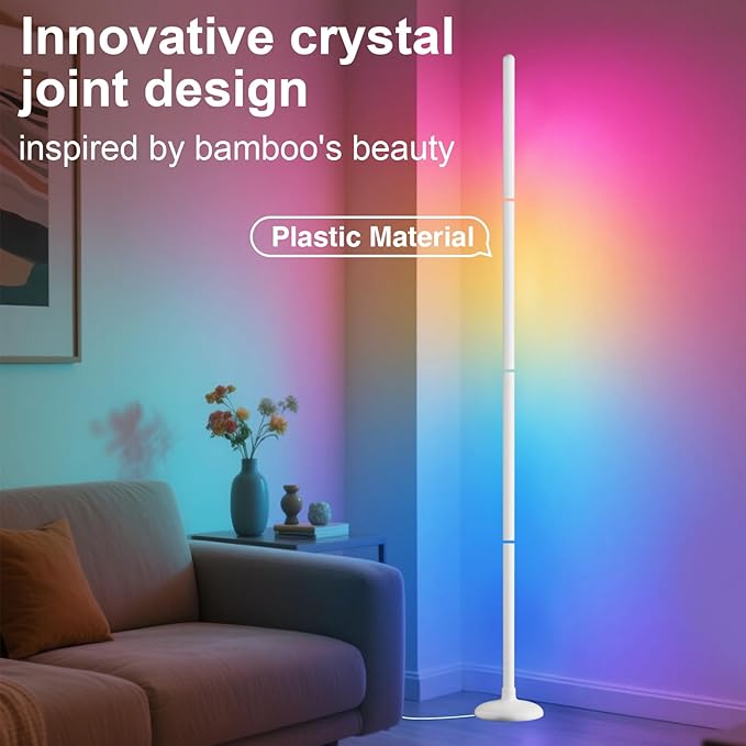 TJOY Smart Floor Lamp for Atmosphere Decoration, RGB Corner Lamp with Music Sync, Crystal Joint Design, APP&Remote Control,Timer, Color Changing Standing Lamp for Room(White,1pack)