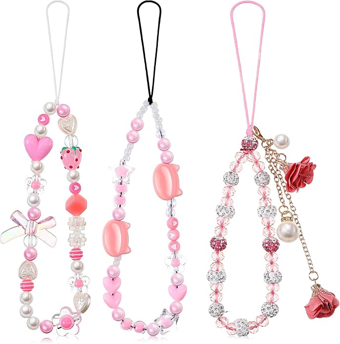 Ecally 3 Pcs Phone Charms Strap Camera Charm Strap Pearl Beaded Butterfly Bow