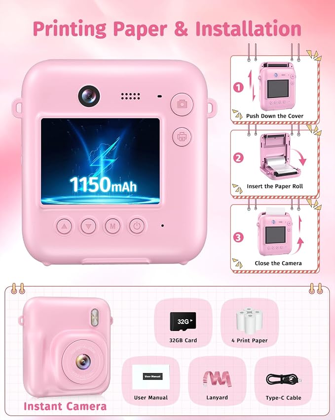Instant Camera, Dual-Lens Kids Camera Instant Print
