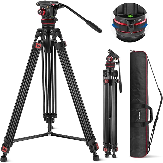 NEEWER 74" Video Tripod with Adjustable Damping Fluid Head, Metal Heavy Duty