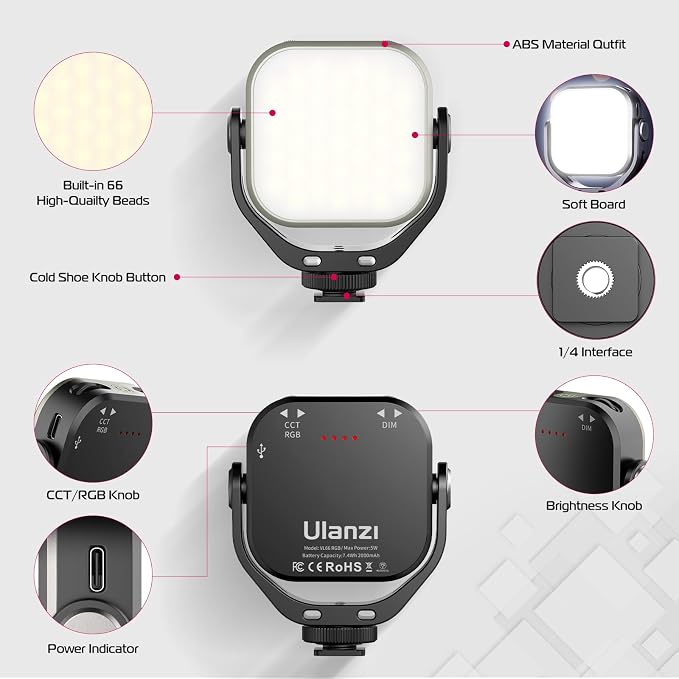 ULANZI VL66 RGB Adjustable Rechargeable 2500-6500K