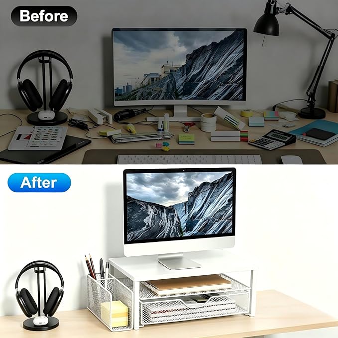 Spacrea Desk Organizer and Accessories, Computer Monitor Stand Riser
