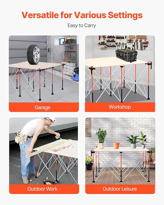 VEVOR Portable Folding Workstand, 4.15 x 4.15 ft Collapsible Workbench, 3500 lbs Weight Capacity, No Assembly Foldable Work Stand with Storage Bag, Table Top NOT Included, for Garage Workshop Outdoor
