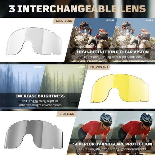 1TG Tactical Airsoft Goggles - Anti-Fog Safety Glasses with 3 Impact-Resistant Lenses for Shooting, Skiing & Riding