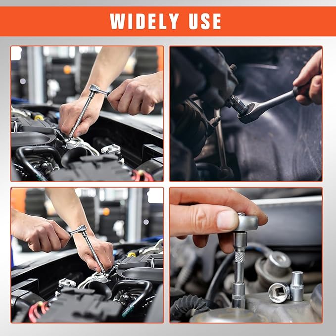 53 Pieces Socket Wrench Set Drive Socket Set with 1/4 Inch Ratcheting Wrench Plastic Toolbox Storage Case for Automotive Repair And Home Use