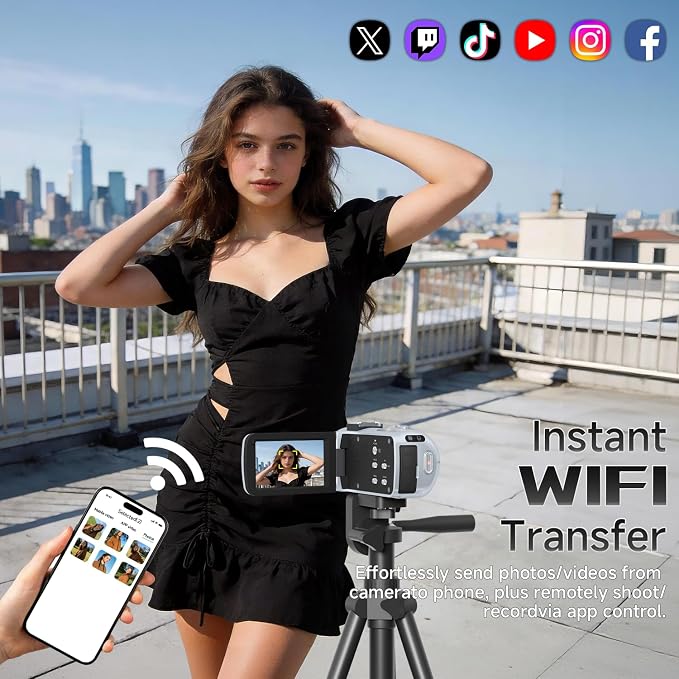 Video Camera, 4K Camcorder 56MP Digital Video Recorder 18X Zoom 3" 270°