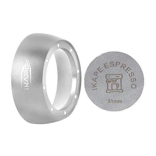 IKAPE Dosing Funnel Set Silver, 51MM Espresso Dosing Ring & Puck Screen Kit Compatible with 51 mm Bottomless Portafilter