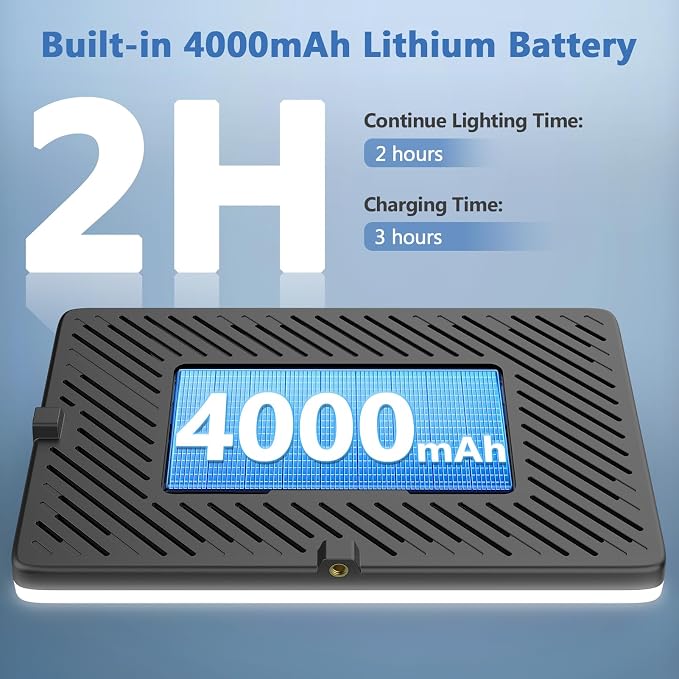 2 Pack Led Video Light Kit, 4000mAh Rechargeable Lithium Battery, Light Panel