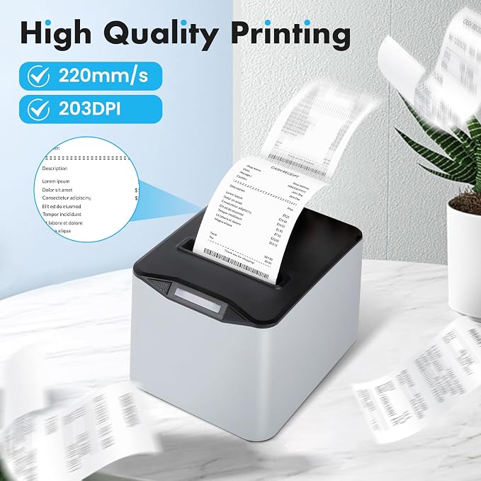 NUCOUN Thermal Receipt Printer, 80mm USB POS Printer, Auto Cutter, Support Cash