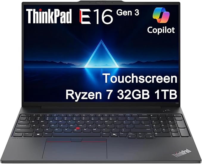 Lenovo ThinkPad E16, 16" Touchscreen, AMD Ryzen 7 250, 32GB DDR5, 1TB SSD | Business AI PC Laptop, FHD+ Anti-Glare, > Intel Ultra 7 155U, Numeric Keypad, IR Webcam, Thunderbolt 4, Ethernet, Win 11 Pro