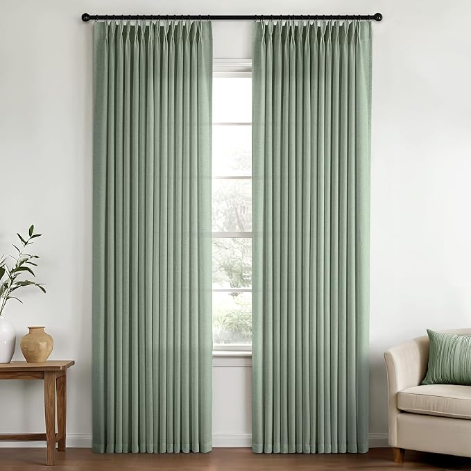 Memory Trained Pinch Pleated Curtains 80 Inches Long, Viral Linen Pinch Pleat