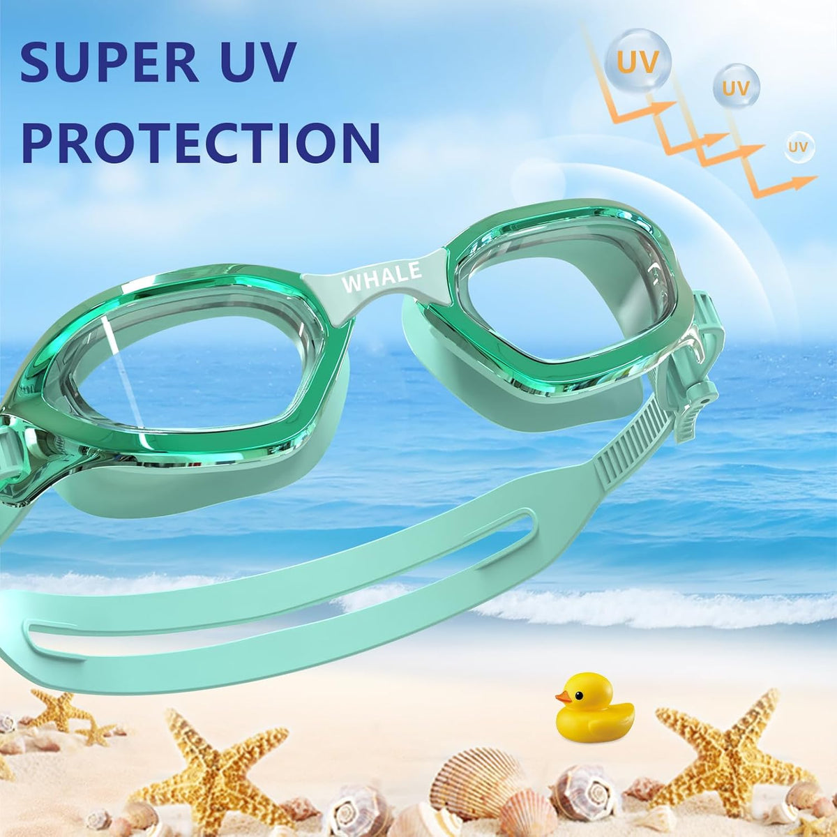 Whale Kids Swim Goggles - Anti-Fog & UV Protection | Adjustable Youth Goggles for Ages 6-14