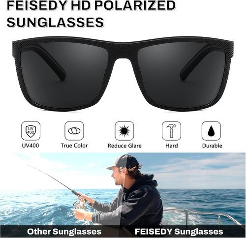 FEISEDY Polarized Sunglasses - Lightweight UV400 Protection for Men & Women | Ideal for Driving & Fishing