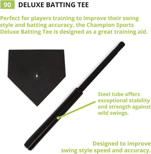 Champion Sports Deluxe Batting Tee - Adjustable Rubber Baseball & Softball Tee for Home Use, Multiple Styles