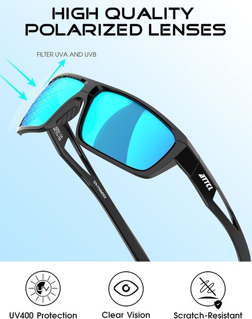 ATTCL Polarized Sunglasses - UV Protection, Lightweight TR90 Frame | Anti-Slip Wrap-Around for Sports, Driving, Fishing, Golf