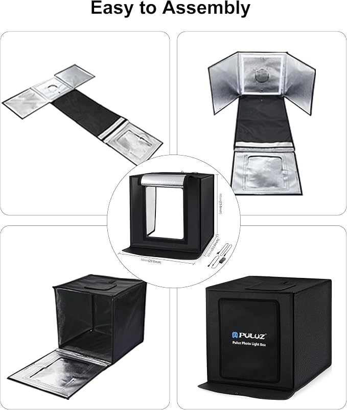 PULUZ 24x24 Inch Photo Studio Light Box, Dimmable 136 LED Beads CRI≥95 Foldable