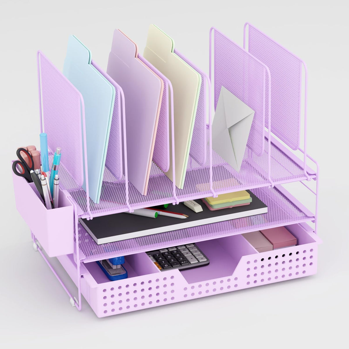 LEKETREE Green Desk Organizer, Office Organization with Vertical File Holder, File Organizer with Drawer and Pen Holder, Desk Accessories and Workspace Organizers for Home Office (Green)